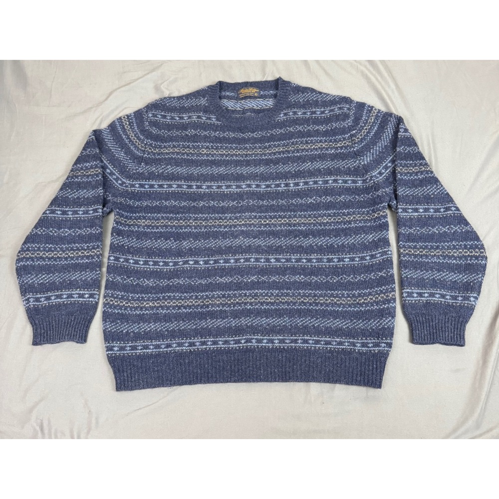 Brooks Brothers Vintage Shetland Wool Fair Isle Sweater Mens Large Blue Crewneck